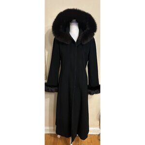 Marvin Richards Black Fox Fur, Wool & Cashmere Long Winter Coat Size 8 P S/M ❤️